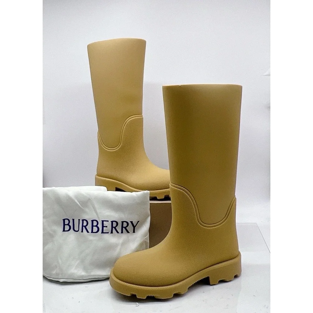 Burberry Rubber Marsh Women's Knee High Rain Boots Tan Brown Size EU 39 US 9